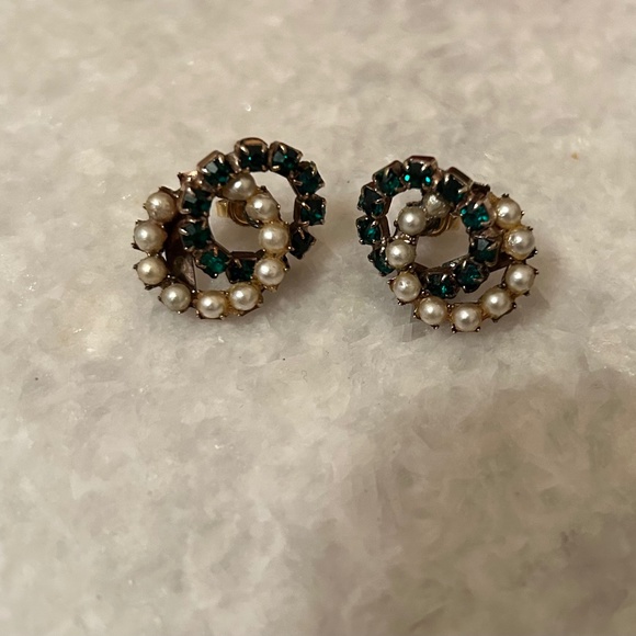 Vintage Weiss earrings, green and white - Picture 1 of 2